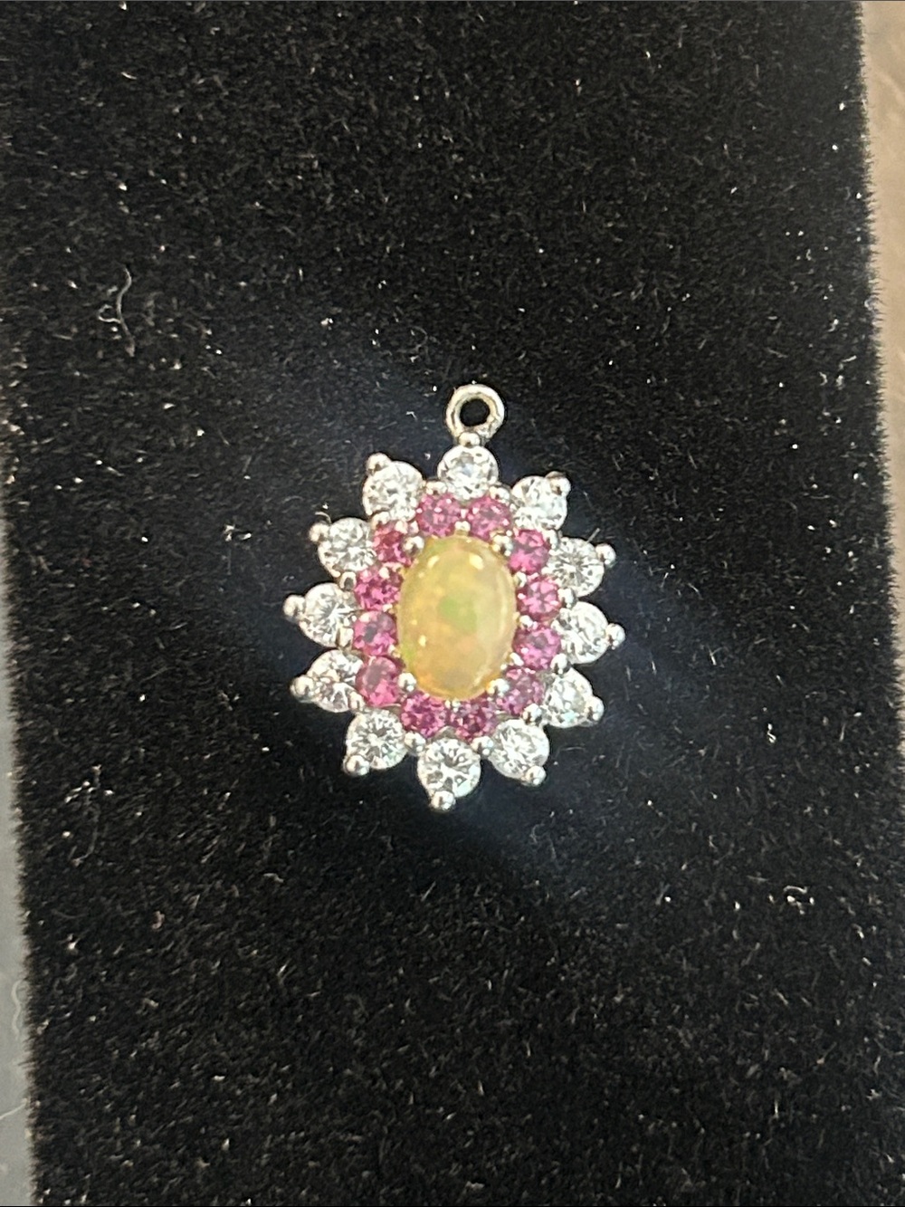 Opal and Pink Sapphire Halo Pendant Necklace Charm